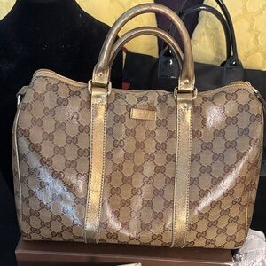 Gucci Monogram Brown and Gold Satchel
